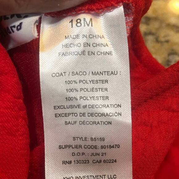 Blueberi Boulevard Girls 18 Month Red Jacket Bow Button Winter Christmas Party - Picture 6 of 6